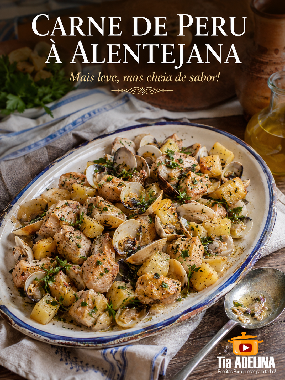 Carne de Peru à Alentejana com batata assada