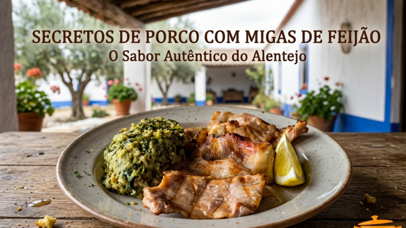 Secretos de porco com migas de feijão