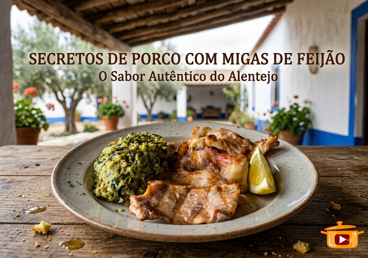 Secretos de porco com migas de feijão