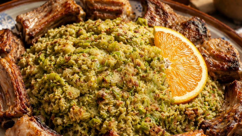 Migas de Espargos do Campo com Carne do Alguidar