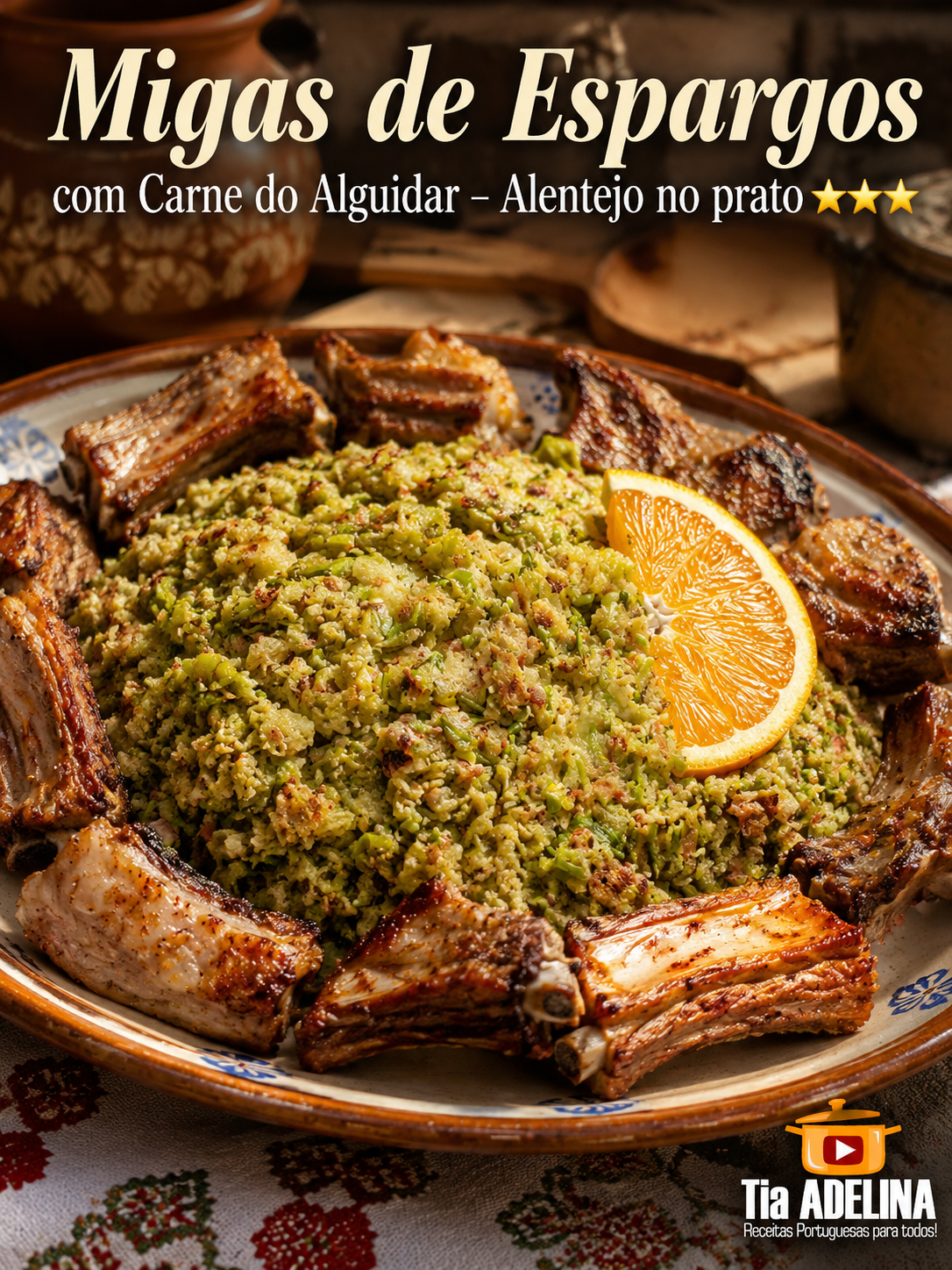 Migas de Espargos do Campo com Carne do Alguidar