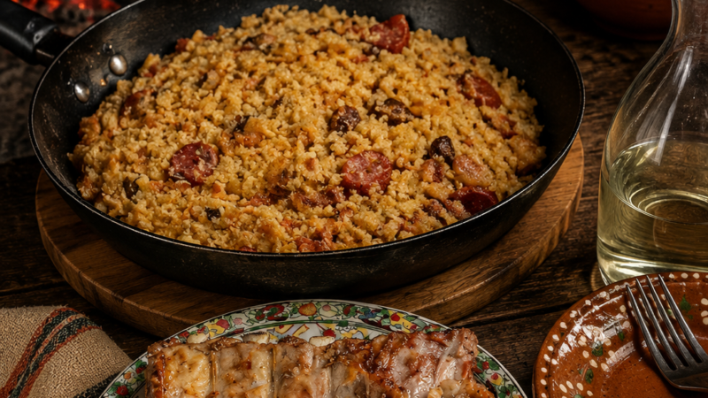 MIGAS E ENTRECOSTO FEITOS AO LUME