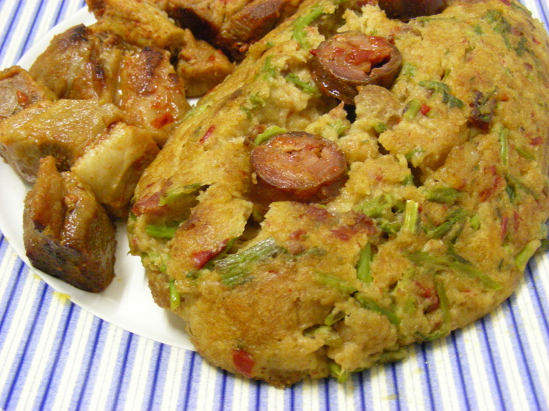 Migas de Espargos com Carne de Porco